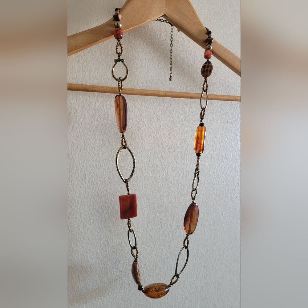 Chico's Oversized Chunky Amber and Brass Necklace